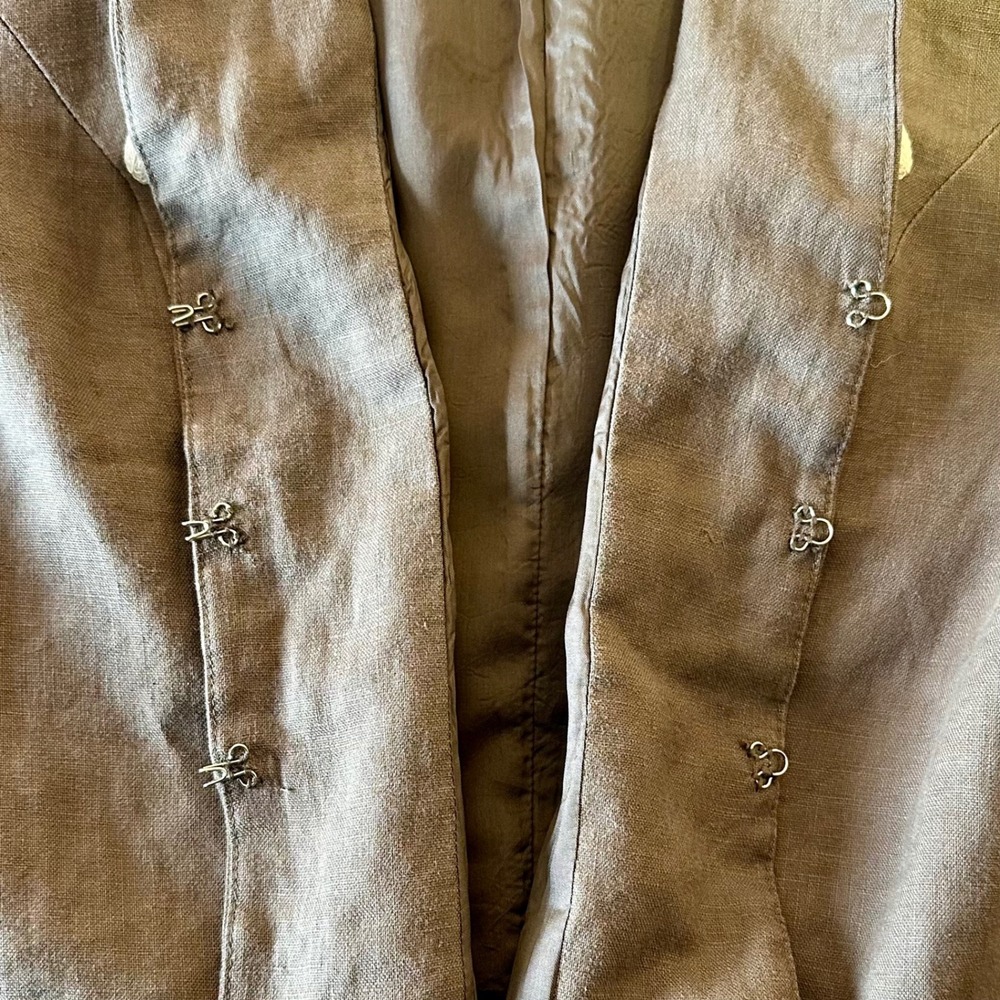 Chicos Linen‎ Taupe & Cream Floral Embroidery Jacket Size Large Chicos 2 Boho - Picture 9 of 12